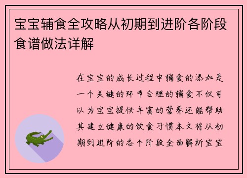 宝宝辅食全攻略从初期到进阶各阶段食谱做法详解